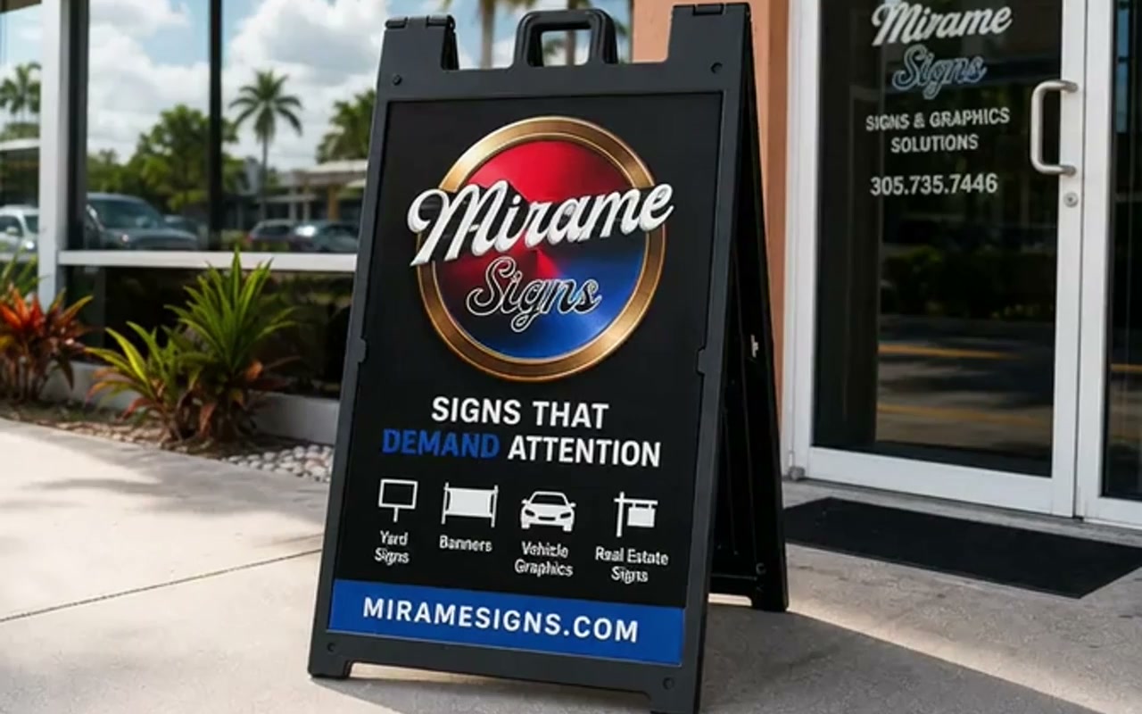 Corrugated A-frame sidewalk sign insert in a black plastic frame