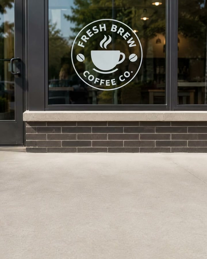 Custom white vinyl window decal applied to a storefront window