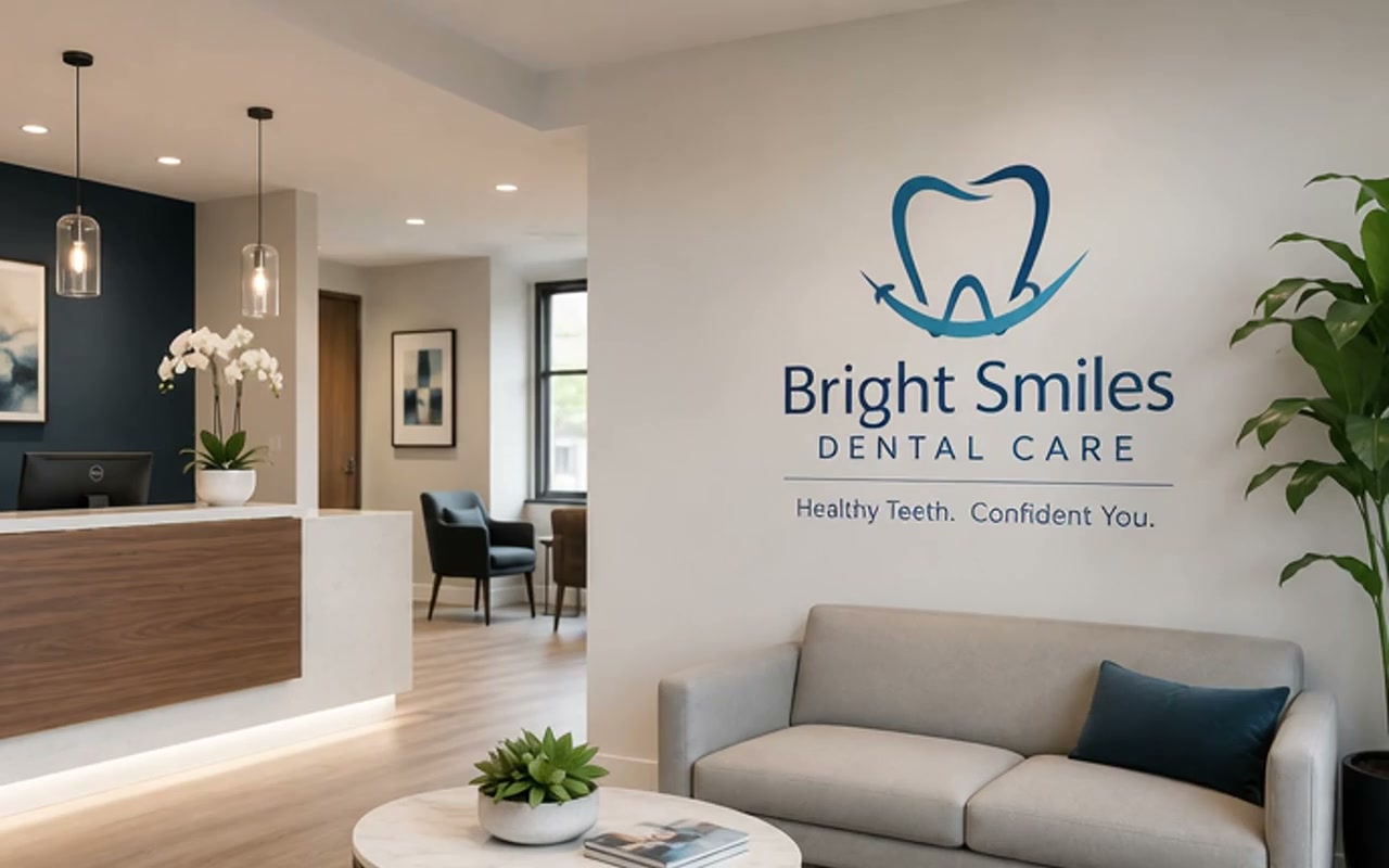 Unlaminated vinyl wall decal in a dental office waiting room