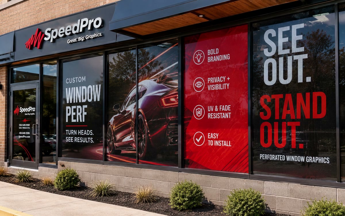 Close-up of perforated one-way vision window film