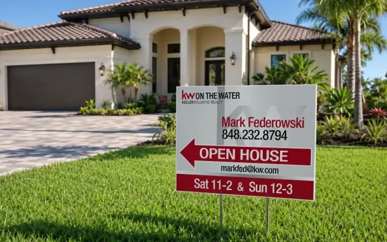 Open House directional yard sign on corrugated plastic with an H-stake